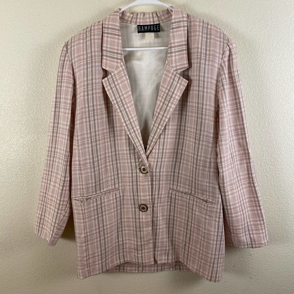 Vintage Rampage Pink Rayon Plaid Oversized Blazer - Picture 2 of 12